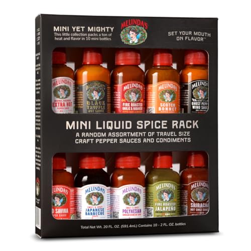 Melinda’s Mini Hot Sauce Variety Pack - 10 Pack (2 Oz Each) - Gourmet Gift Set with Travel Friendly Mini Hot Sauce Bottles in 10+ Possible Flavors