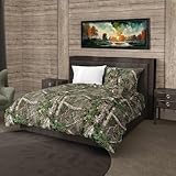 Northwest Realtree Full Size, Bed in a Bag Set, 1 Comforter, 1 Fitted Sheet, 1 Flat Sheet, 2 Pillowcases, All Seasons, Camo Bedding, Xtra Green Camo