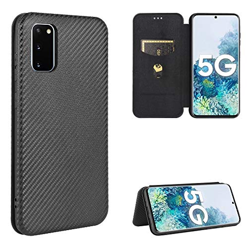 Pelanty Galaxy S20 FE ケース 手帳型 炭素繊維調 Samsung Galaxy S20 FE 2020 携帯カバー S20FE 背面ケース 軽量 薄型 財布型 カード収納 ギャラクシー S20 FE スマホケース マグネット ストラップ付き 耐衝撃 全面保護-ブラック