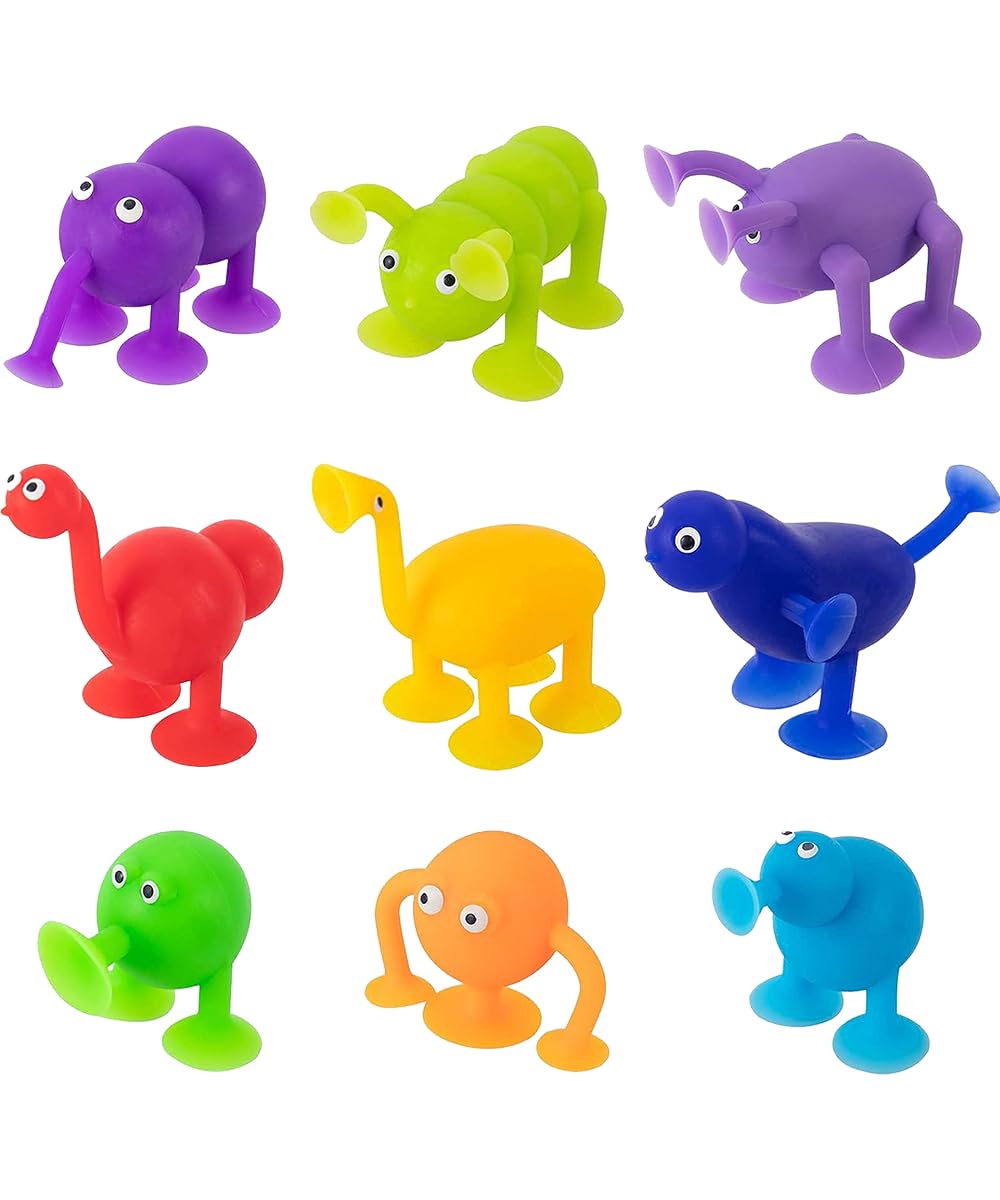 S2C 9pcs Multicolor Suction Cup Toys Set Soft Silicone Building Blocks for Boys and Girls - Animal Shapes, Pressure Play, Parent-Child Interactive Games, Kids Room Fun