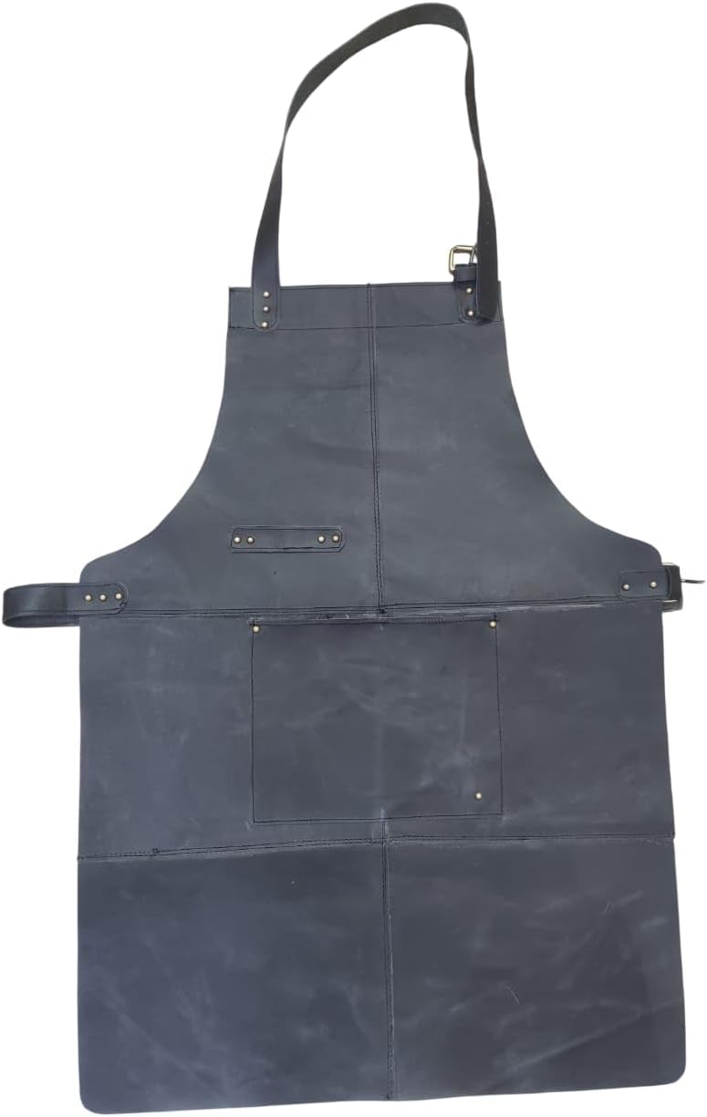 HEAVEN HUSH Genuine Leather Apron for Men, Adjustable Straps & Tool Pockets, Premium BBQ, Cooking, Blacksmith, Shop, Welding, Woodworking, Bartender Work Apron (Black, 1 Pocket)