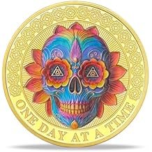 Colorful Skull Flower Sobriety Coin Gifts | One Day at a Time AA Coin Anniversary- NA AA Chip Medallion with Inspirational Message | Alcoholics Anonymous Gifts for Men Women in Recovery