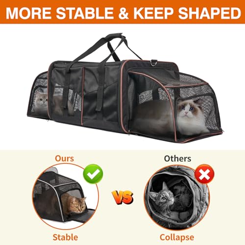 LitaiL Cat Carrier for 2 Cats, Large Dual Cat Travel Carrier with Litter Box, Portable 2-in-1 Soft Pet Travel Carrier for Indoor Outdoor, Large Double Cat Carriers for Cats Dogs Up to 25lbs - Image 4