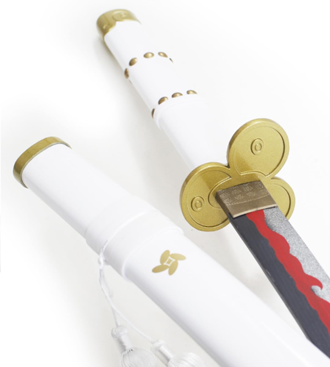 One Piece Katana Oden Ame No Habakiri - Épée Zoro Sabre Amenohabagiri Enma en Bois - Présentoir en Bois et Ceinturon Blanc Porte-Épée Inclus