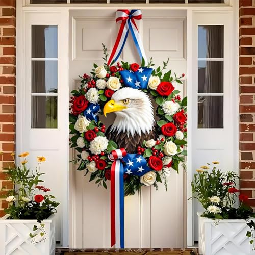 Image of Patriotic Eagle Door Cover 35x71in USA Flag Rose Ring