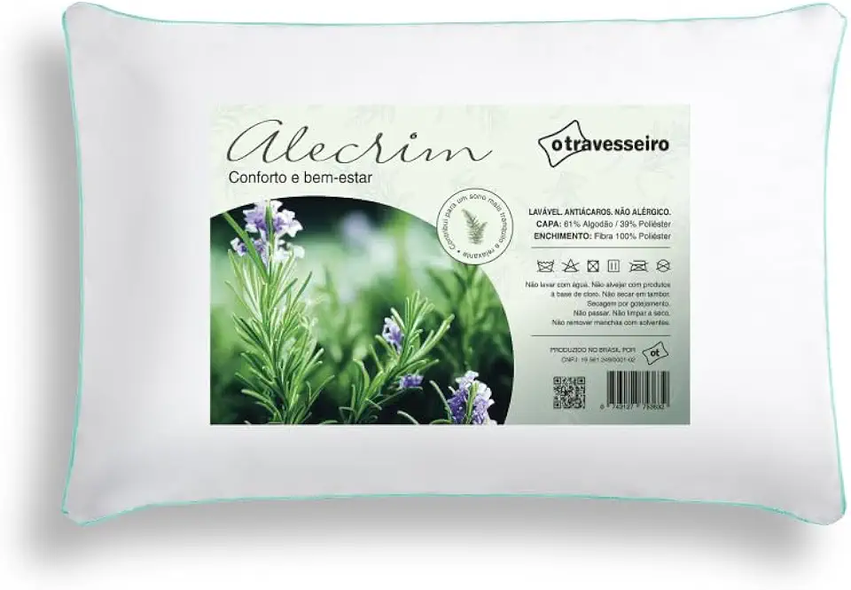 Travesseiro Aromaterapia com Alecrim 70x50cm Antiácaro Percal 180 Fios Altura Ajustável - O Travesseiro