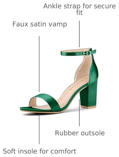 Allegra K Allegra K Women's Satin Open Toe Ankle Strap Chunky Dark Green Heels Sandals 7 M US