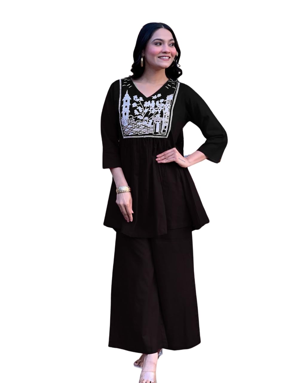 Women's Chic Embroidered Cotton Slub Kurta Pant Set-image-47