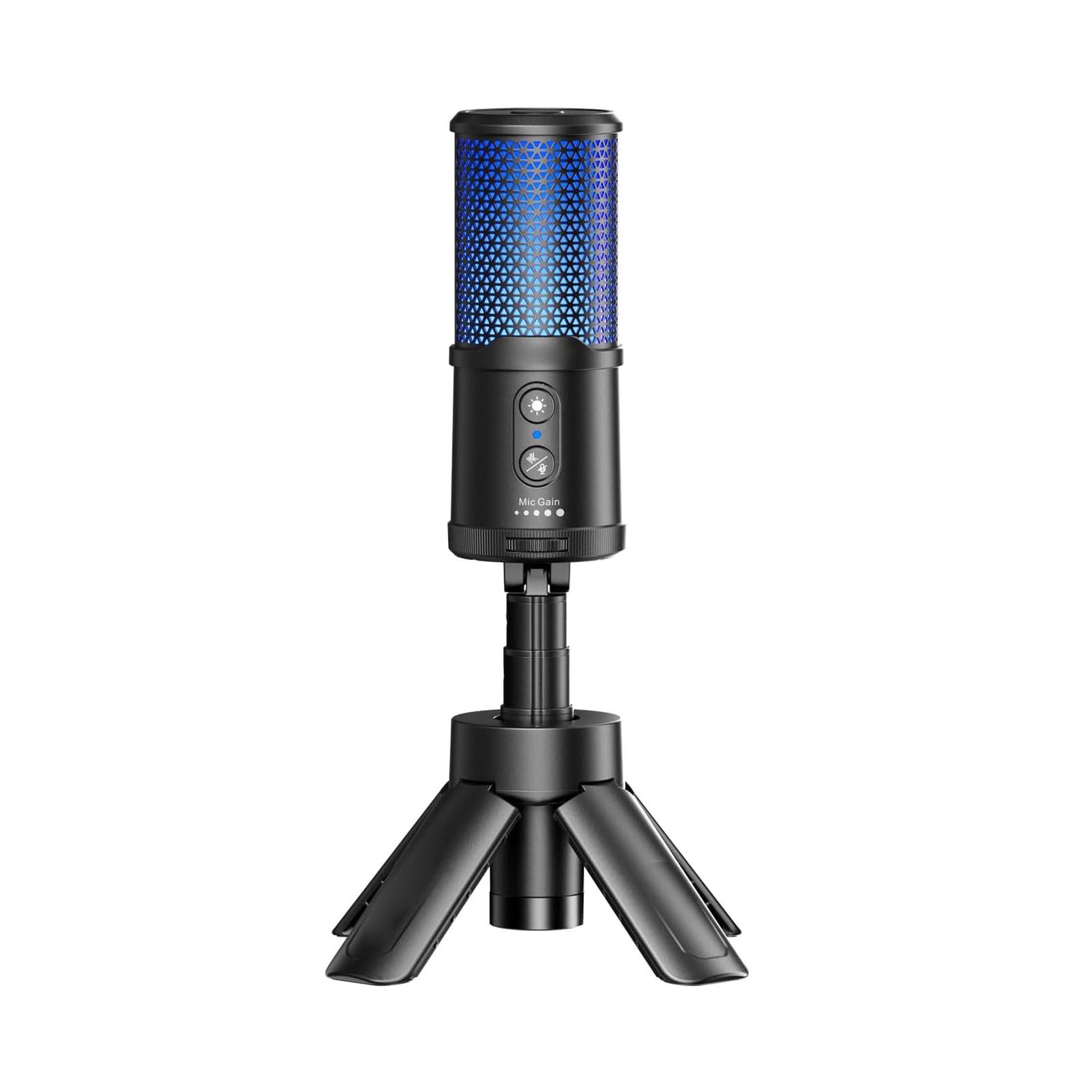 Microfono a Condensatore USB con Riduzione del Rumore AI e Monitoraggio in Tempo Reale per Streaming e Podcasting, Supporto Regolabile, 48kHz, 12,7 Once