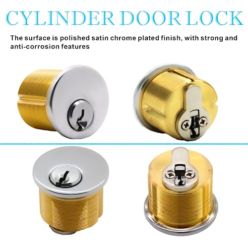 2 Pack Brass Mortise Door Cylinder Lock, 1 Inch Length Keyed Standard SC1 Keyway, Door Replacement Lock Mortise Cylinder with 2 Keys Suitable for Home and Commercial Use (Silver) - Thumbnail 3