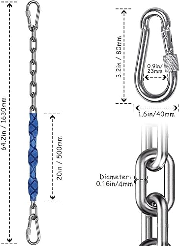 Miniatura 12 de 2 cadenas de acero inoxidable (84 pulgadas), accesorios de columpio resistentes, 4 hebillas de conexión rápida, columpios de patio