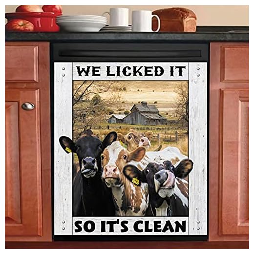 Homa Cow Magnet Dishwasher Cover, Rural Farm Decor Refrigerator Magnets Decorative Funny Fridge Magnetic Kitchen Decal Vinyl Panel Decorative 23W*17H inch