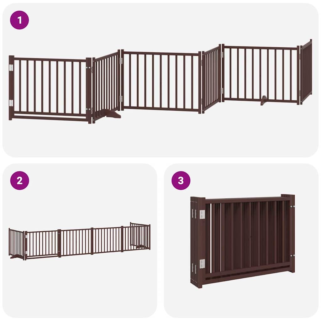 Homgoday Barrera para Perros,Barrera de Seguridad para Perros Mascotas,Valla Perros Interior Puerta de Perros Plegable 6 Paneles Madera álamo marrón 480 cm