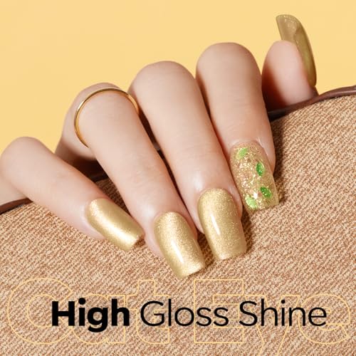 Image of modelones Nude Cat Eye Gel Nail Polish Gold Glitter Pink Cat Eye Gel Polish Clear 9D Holographic High Density Crystal Nail Polish with Magnet Soak Off U V Shimmer Polish Nail 15ML