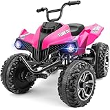 ELEMARA 24V Iron-Frame 2 Seater Ride on ATV for Big Kids,4WD Heavy-Duty ATV for Kids with Bluetooth,4 Wheeler Ride on Car with Realistic Sounds,Spring Suspension,Ultimate Adventure for Boy&Girls,Pink