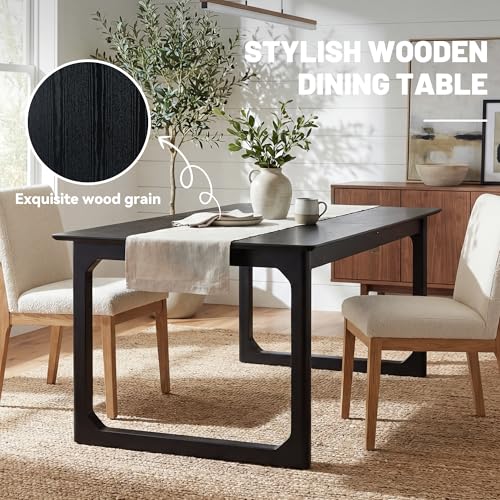 Image of HNY Extendable Wood Dining Table for 4-8, 71 inch Inch Modern Rectangular Kitchen Tables with Wooden Base Farmhouse Dinner Table for Dining Room, Living Room, Home, Black