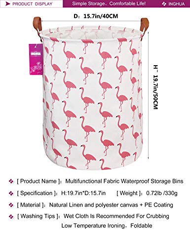 Image of Flamingo Laundry Hamper Large Canvas Fabric Storage Basket | Organizer Bin Dirty Clothes Collapsible Waterproof for College Dorms, Boys and Girls Bedroom,Bathroom