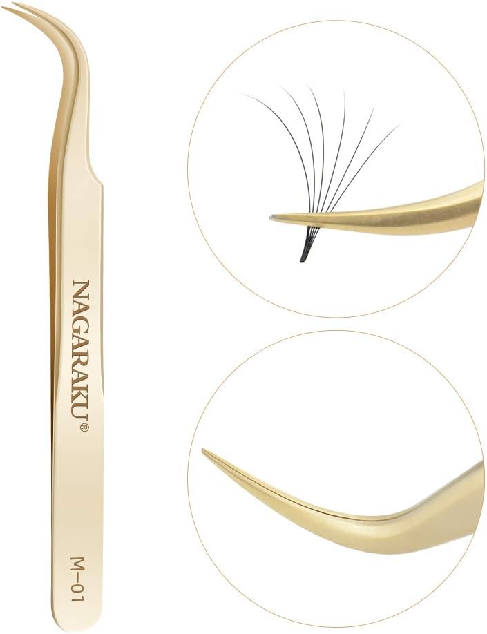 NAGARAKU Tweezers for Eyelash Extensions Straight and Curved Precision Professional Volume Easy Fanning lash Precise Point 1 Pair Tweezers for Lash(M-01 & M-02) - Image 5