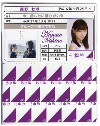 Amazon.co.jp: 西野七瀬 今、話したい誰かがいる 免許証カード 乃木坂