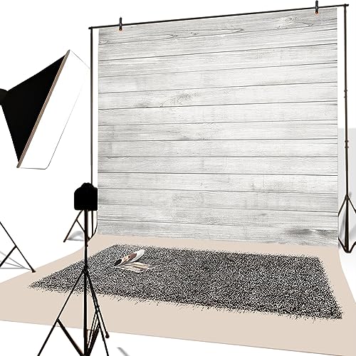 YongFoto 8x8ft Vinyl White Wood Backdrops for Photography Light Gray Rustic Wooden Board Photo Background Crafts Party Wall Picture Taking Photo Studio Props - Image 2
