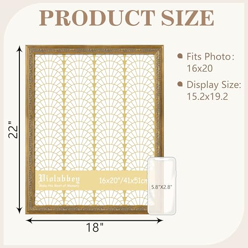 Image of VIOLABBEY 16x20 Gold Frame 2Pack, Vintage Poster Picture Photo Frames Ornate without Mat for Wall Hanging