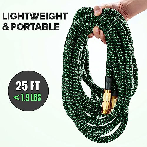 Expandable Garden Hose 25 ft Water Hose with 10 Function Spray Nozzle, Lightweight Flexible Hose with 3/4 Inch Solid Fittings and 4-Layer Latex Core, 25ft Retractable Stretch Hose (Black & Green) - Thumbnail 6