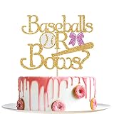 Gold Glitter Baseballs or Bows Cake Topper - Baseball Gender Reveal Decorations - Boys or Girl Baby
