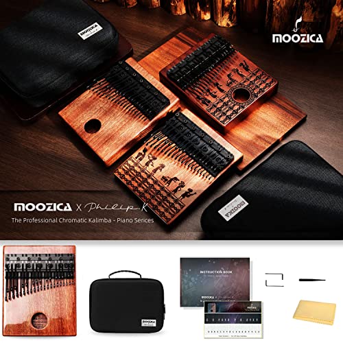 MOOZICA 36 Tasten Professionelle Chromatische Kalimba, Doppellagiges Piano Layout 36 Zinken Kalimba Daumenklavier, Massivem Mahagoniholz Kalimba mit Glänzender Oberfläche (BKA36-P)
