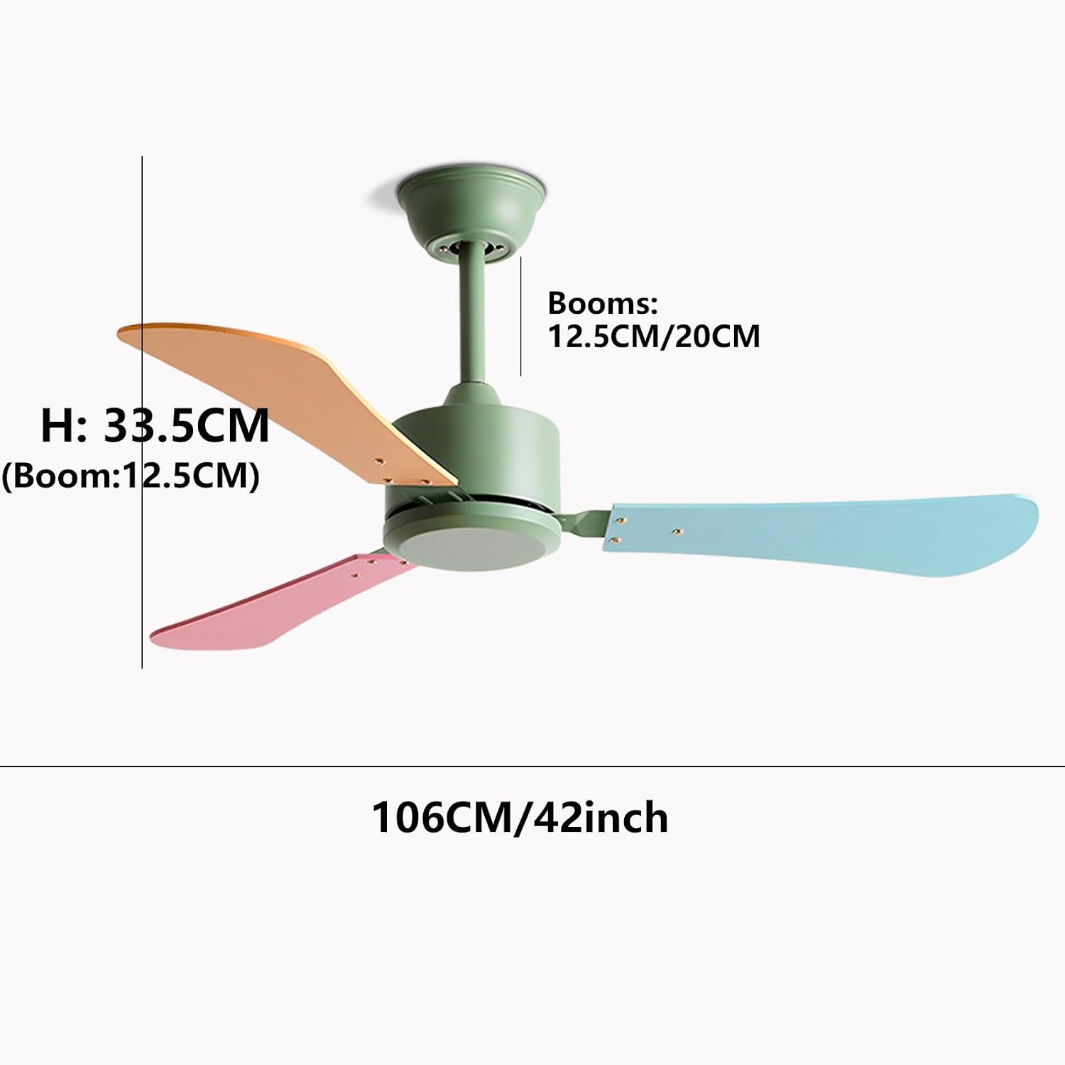 Modern Green Ceiling Fans with Remote Indoor Quiet Ceiling Fan No Light with Colorful Plywood Blades, 6 Speeds 48in Ceiling Fan with No Light for Children's Bedroom Living Room