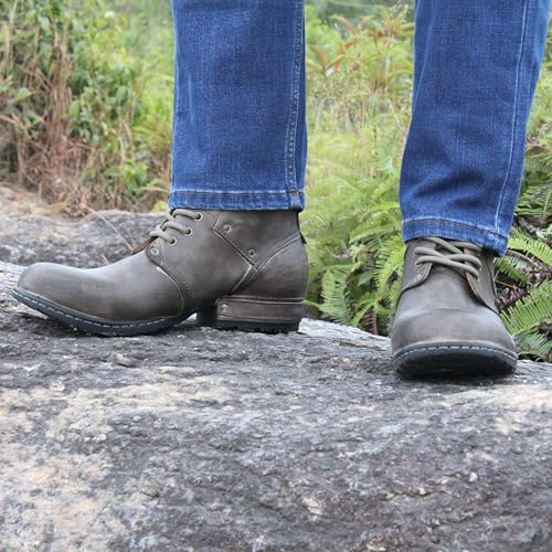 Image of Motorcycle Boots Men Fashion Leather Ankle Chukka Boots Casual Riding Lace up Shoes AF001-3