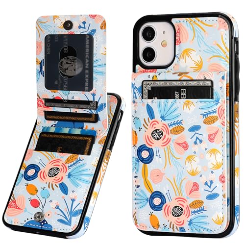 Vaburs Compatible with iPhone 11 Case Wallet with Credit Card Holder, Floral Flower Pattern Flip Premium PU Leather Magnetic Closure Shockproof Protective Cover 6.1"
