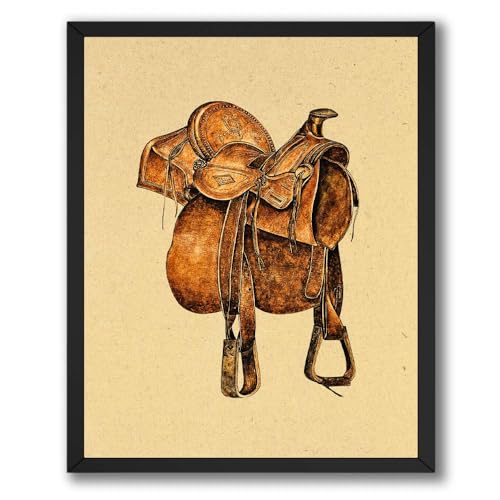 ALPINE INK CO. Vintage Saddle Poster - Classic Western Gear Wall Art - Historical Western Art for Living Room or Office - Rustic and Antique Wall Art - 8x10 Unframed Print.