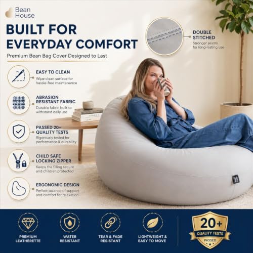 Image of Bean Bag Chair Cover | Size: 4XL | Color: Black | Without Beans | Premium Leatherette Cover (CMF 1341)