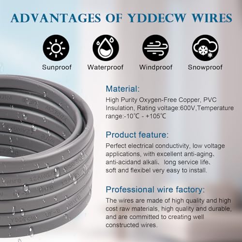 Image of 12 /3 UF-B Wire - 25FT 100% Pure Copper 12AWG 3 Connector Direct Burial Electrical Cable 12 Gauge for Underground Feeder Wet or Corrosive Locations Indoor & Outdoor etc