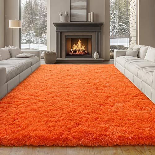 plumlik 9x12 Large Area Rugs for Living Room, Orange Fluffy