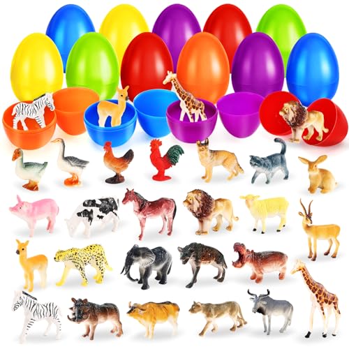 SpringFlower 24 Pack Easter Egg Fillers with Realistic Animal Figures Toys