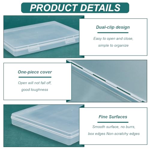 Image of BENECREAT 4 Packs 6.3x8.8x1inch Bead Storage Organizer Box, Rectangle Clear PP Plastic Box Containers, Dustproof Case with Hinged Lid for Cards, Beads and Craft Supplies