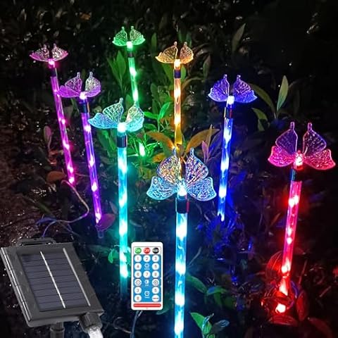 Ucutely Set of 8 Plastic Solar Garden Lights for Garden Decor - Upgraded Solar Lights with Remote,8 Modes Waterproof Solar Decorative Stake Lights for Outside Garden Patio Yard Pathway Grave (U-001) Cover