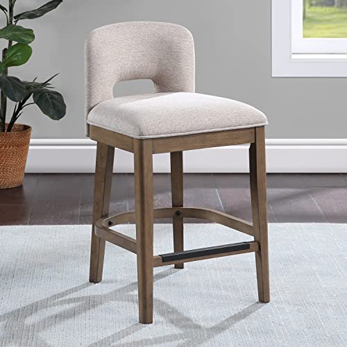 Solid Wood Counter Stool Brown Casual Mid-Century Modern Transitional Polyester