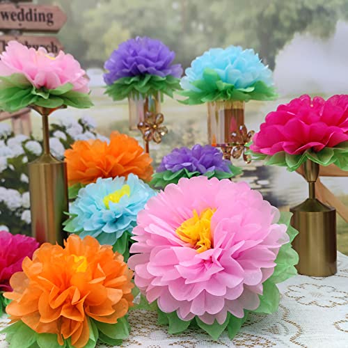 image for Mybbshower Colorful Fiesta Paper Flowers (9''-7'' Assorted) Set of 10 