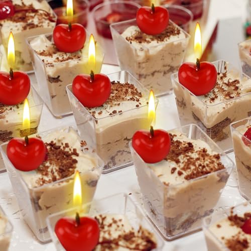 Image of Conelist 15 Pcs Cherry Shaped Birthday Cake Toppers Decor, Red | Cute Fruit Shaped Candles Mini Cherry Cake Decorations Party Favors Soy Wax Cupcake Toppers for Wedding Dessert Table Gifts