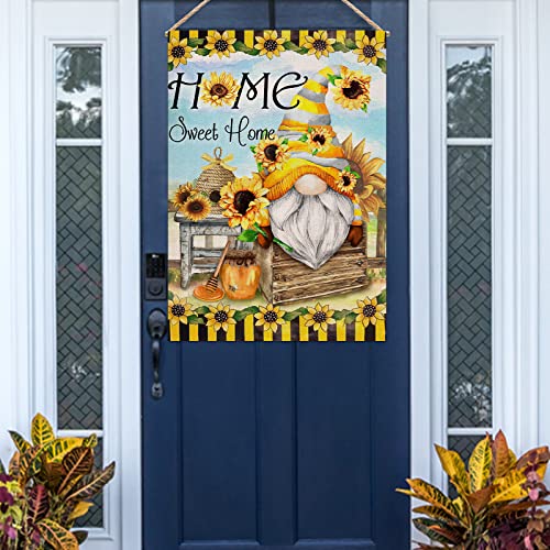Furiaz Home Sweet Home Gnome Sunflower Spring Large Decorative House Flag, Summer Bee Honey Garden Yard Home Outside Black Yellow Stripe Decoration, Farmhouse Outdoor Decor Double Sided 28X40 #TOP4