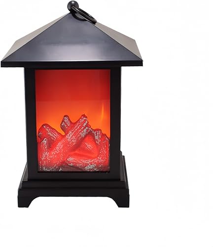 Miniatura 35 de Farol de chimenea pequeño y acogedor tradicional realista con efecto de llama de leña, luz LED, estilo carbón, lámpara de mesa para uso en Cuadrado