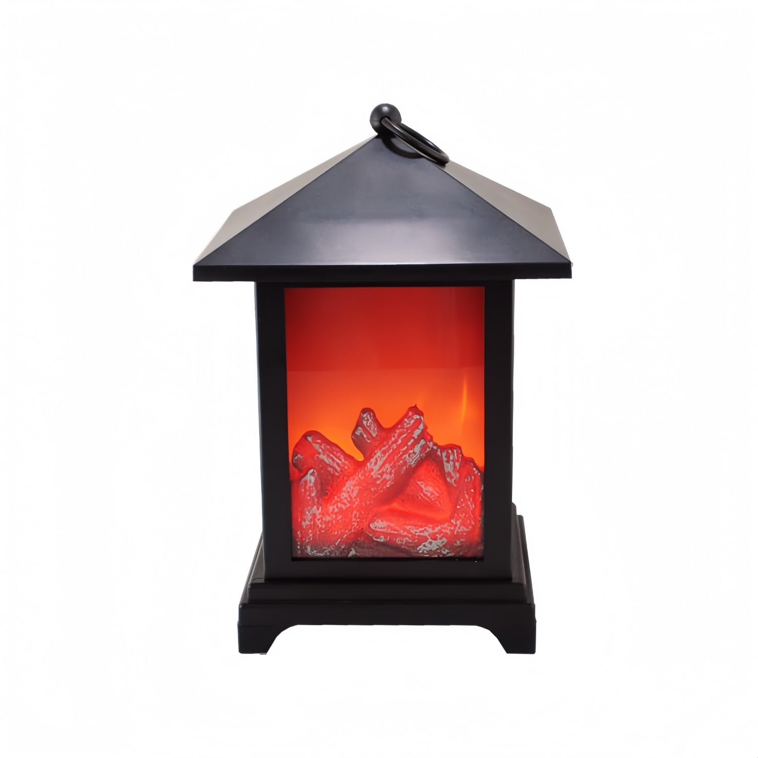 Small Cozy Fireplace Lantern Traditional Realistic Log Wood Burning Flame Effect Ligh LED Charcoal Style Table LampFor Indoor & Outdoor Use — image 1