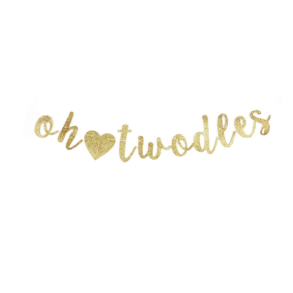 Oh Twodles Banner, Kids Girls/Boys' 2nd Birthday Party Decors Gold Gliter Paper Sign