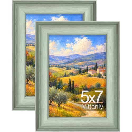 Vittanly 5x7 Picture Frames Set of 2, Vintage Photo Frames, Light Green