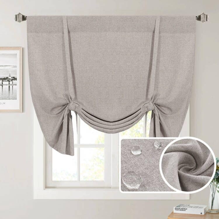 h.versailtex linen textured tie up curtains for windows light reducing curtains waterproof balloon curtains soft thick rich material, rod pocket 1 pack, 42 inches w x 63 inches l, taupe