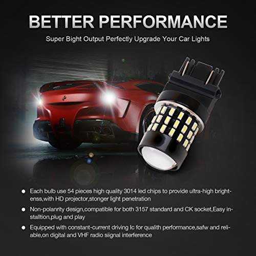LABBYWAY Pack of 4 1000 Lumens Super Bright 3014 54-EX Chipsets 3056 3156 3057 3157 4157 LED Bulbs with Projector for Reverse Back Up Lights DRL Turn Signal Lights Tail Brake Lights, Xenon White
