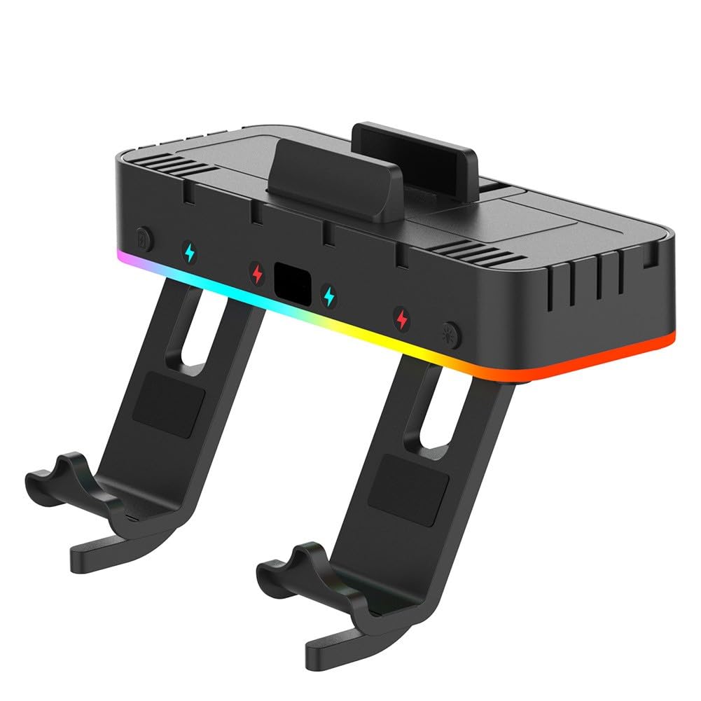 Supporto da parete RGB per Nintendo Switch con 15 modalità di illuminazione, 4 caricabatterie per controller e 2 porte USB, organizer per schede di gioco, supporto per console ABS