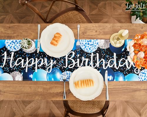 Image of Letjolt Silvery Blue Balloon Happy Birthday Table Runner 72 Inches (Pack of 2)